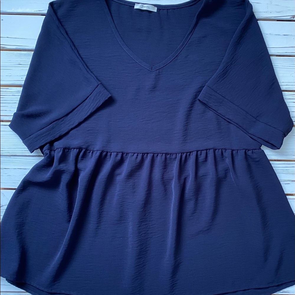 Navy Blue Peplum V-Neck Blouse